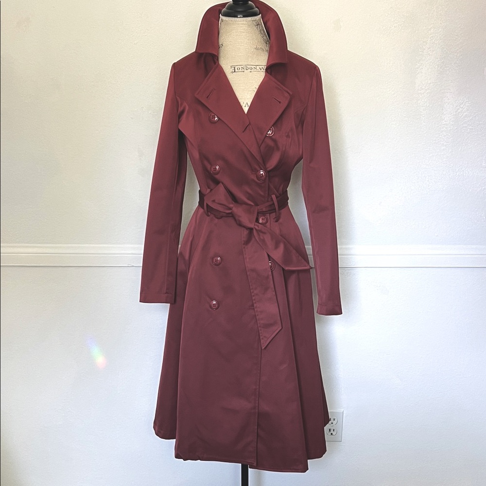 40th Retro style BurgundyDouble-Breasted Trench Coat ~ Collectif Vintage London - Picture 4 of 17